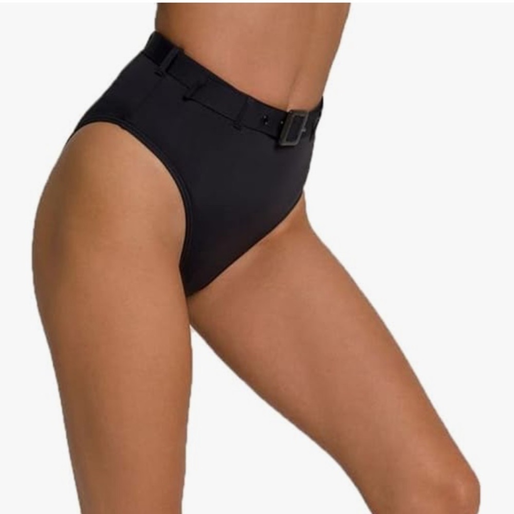 Good American | Women's High Waist Belted Showoff Bikini Bottom Black | S